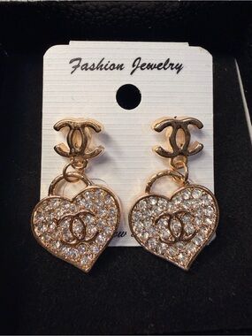 Gold Heart Drop Crystal Earrings - Fashion Jewelry